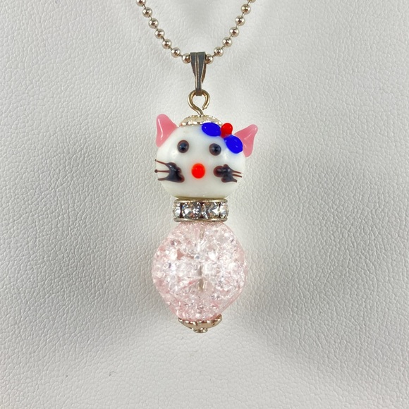 Host Pick!  New Cat Pendant Necklace, Lamp Work, Swarovski Crystals - Picture 1 of 5